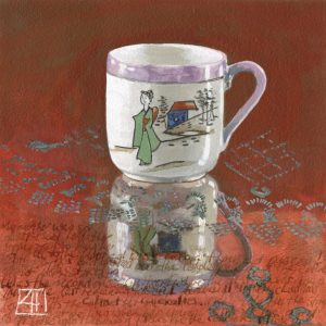 High Tea 'Tea with Mom' mixed media on paper 21x21cm by Louise Hennigs